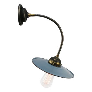 Vintage Industrial Light Blue Enamel Flexible Wall Light For Sale
