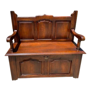 Vintage European Antique Hall Bench With Storage