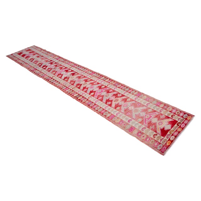 Raspberry Pink Extra Long Runner Rug Hand-Knotted Natural Wool Vintage Turkish Rug Hallway Kicthen Decor 2'5"x 14'6" For Sale - Image 8 of 15