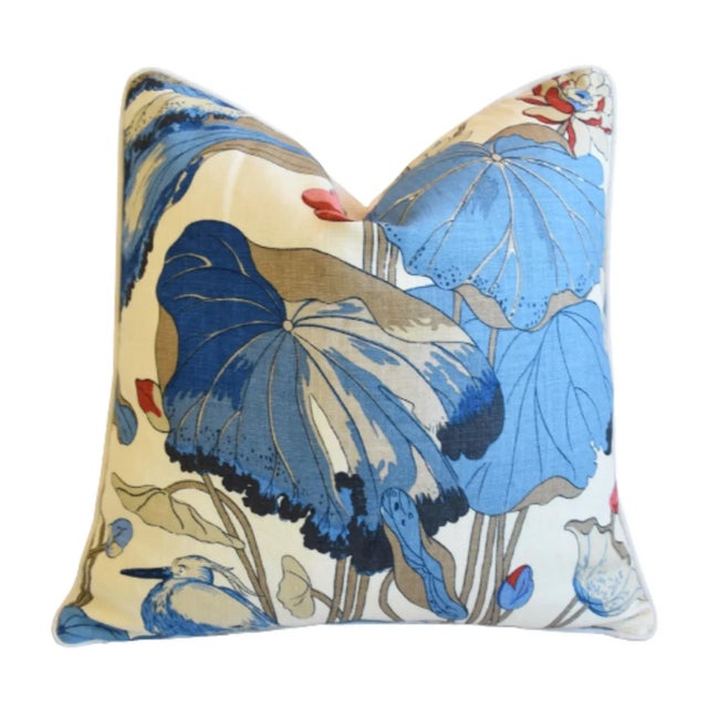 Early 21st Century G P & J Baker Nympheus Floral Botanical Linen Feather/Down Pillow 24" Square For Sale - Image 5 of 5