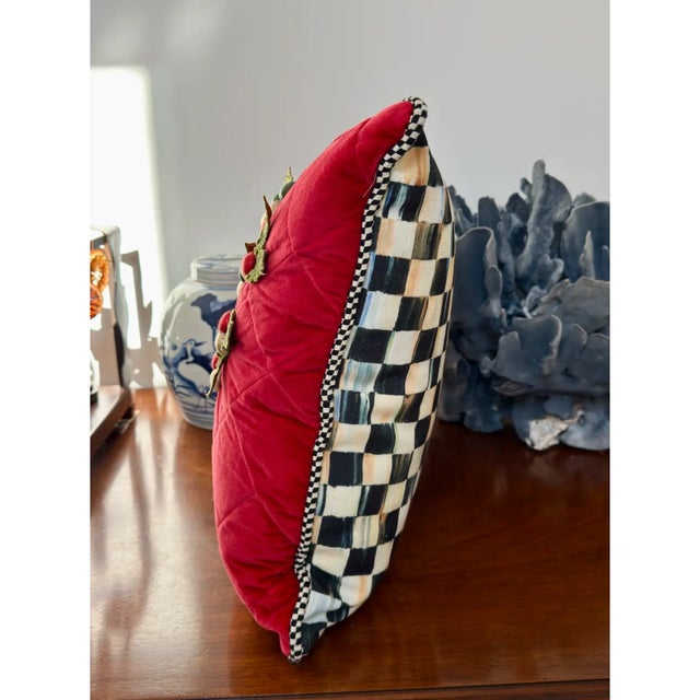 2010s Mackenzie-Childs Beaded Velvet Courtly Check Christmas Stag Pillow For Sale - Image 5 of 6