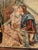 Authentic late 19th-century handmade needlepoint tapestry featuring a classic Continental "gallant scene" of a courtly...