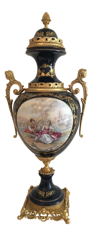 Late 19th Century Acf Victorian Romantic French Porcelain Gilt Vase