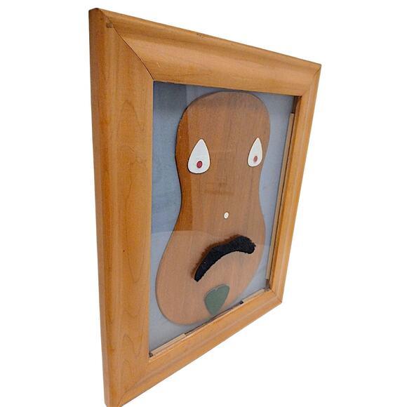Art 3D Wood Guitar Mustache Man Signed Artist Wooden Frame Wall Hang Whimsical Amazingly Awesome art for a musician, music...
