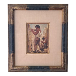 Willem Van Den Berg Rare Vintage 1960's Oil Painting Stone Masons in a Quarry For Sale