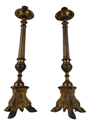 Italian Baroque Style Church Candlesticks in Gilt Bronze, Set of 2