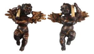 Pair of 19th Century Italian Hand Carved Angel Cherub Sconces