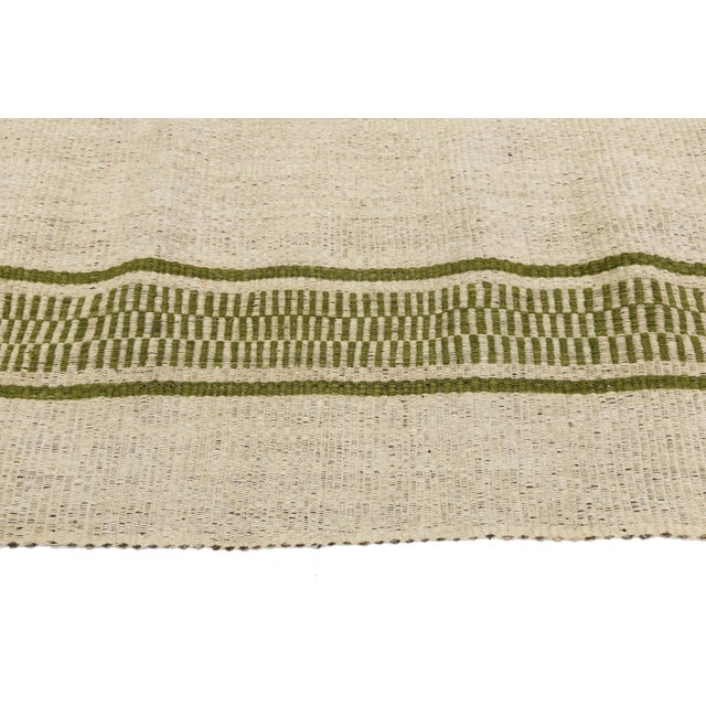 Modern Color-Blocked Kilim: Sage & Cream Flatweave Wool Area Rug 8x12 For Sale In New York - Image 6 of 11