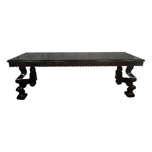 Spanish Revival Hand-Carved Walnut Console Table, Circa 1920-1940 For Sale