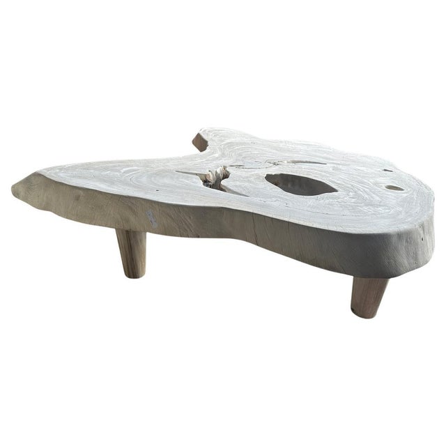Impressive four inch single slab reclaimed suar wood coffee table. Fully bleached revealing the beautiful wood grain....