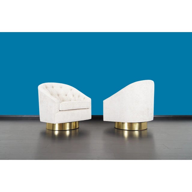 Mid-Century Modern Brass Swivel Lounge Chairs Attributed to Milo Baughman For Sale In Los Angeles - Image 6 of 12