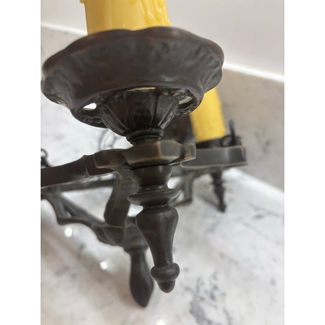 Early 20th Century A Pair of San Pettrini Cast Iron Chandeliers in Oil Rubbed Bronze Finish. For Sale - Image 11 of 12