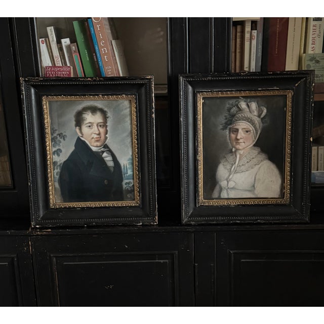 Portraits, 1820-1830, Pastel Drawings, Framed, Set of 2 For Sale - Image 7 of 8