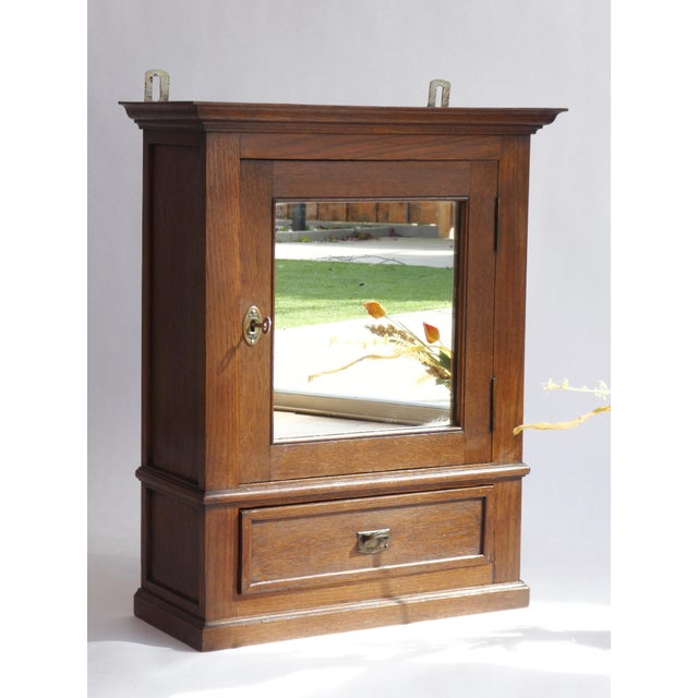 Rustic Vintage Art Deco Wooden Cabinet with Mirror, 1920s For Sale - Image 3 of 10