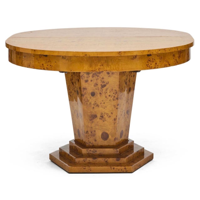 Late 20th Century Biedermeyer Dining Table With One Leaf and Six Matching Dining Chairs With Blue Upholstery For Sale - Image 5 of 16