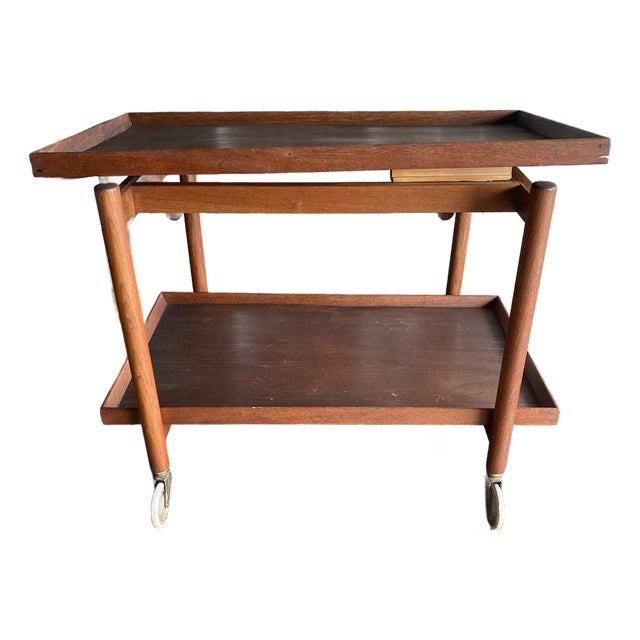 1950s Danish Modern Poul Hundevad Expandable Teak Bar Cart For Sale