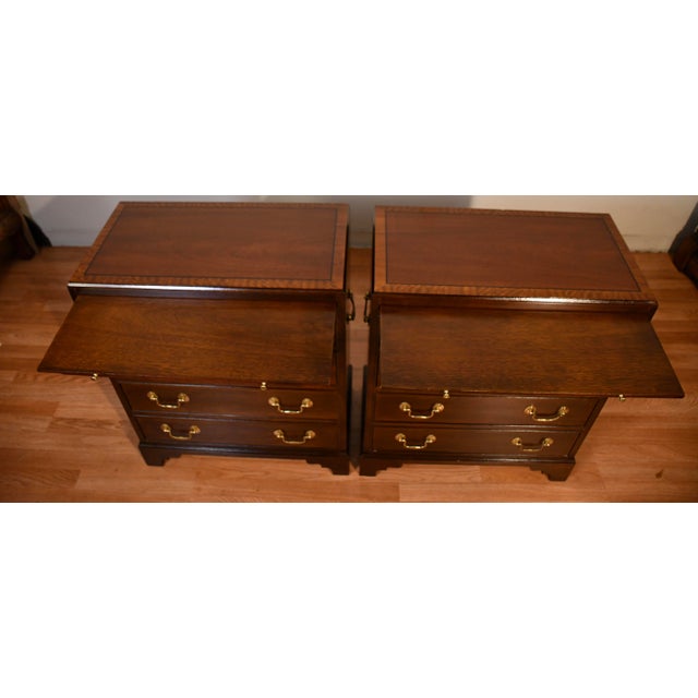 1930s Pair English Regency Mahogany Banded Satinwood Chest of Drawers Commodes For Sale - Image 10 of 18