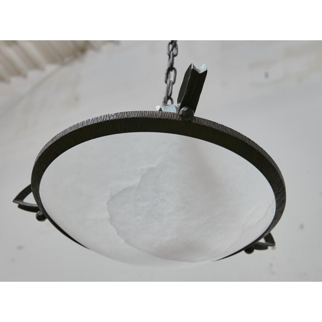 Metal 1930s French Alabaster and Hammered Iron Pendants - Pair For Sale - Image 7 of 18