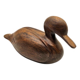 Minimalist Hand-Carved Solid Wood Duck Sculpture, Decoy Form, 14.25" For Sale
