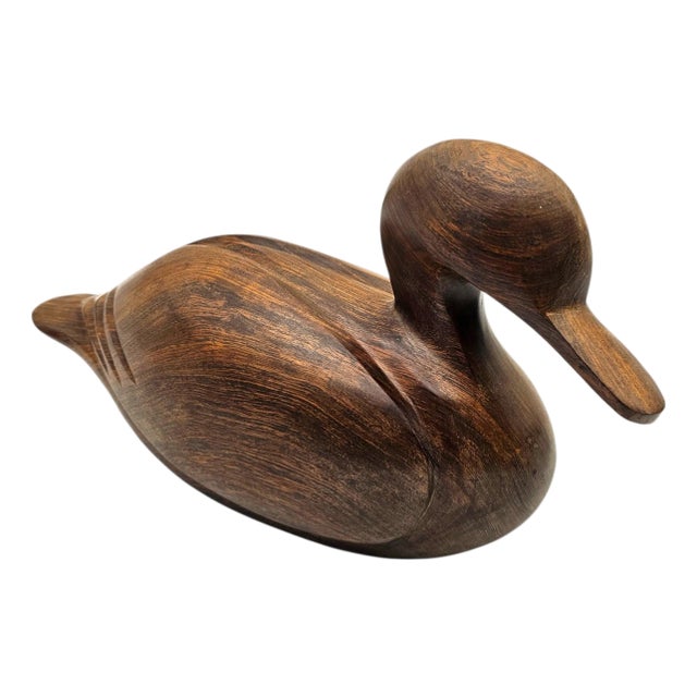 Minimalist Hand-Carved Solid Wood Duck Sculpture, Decoy Form, 14.25" For Sale