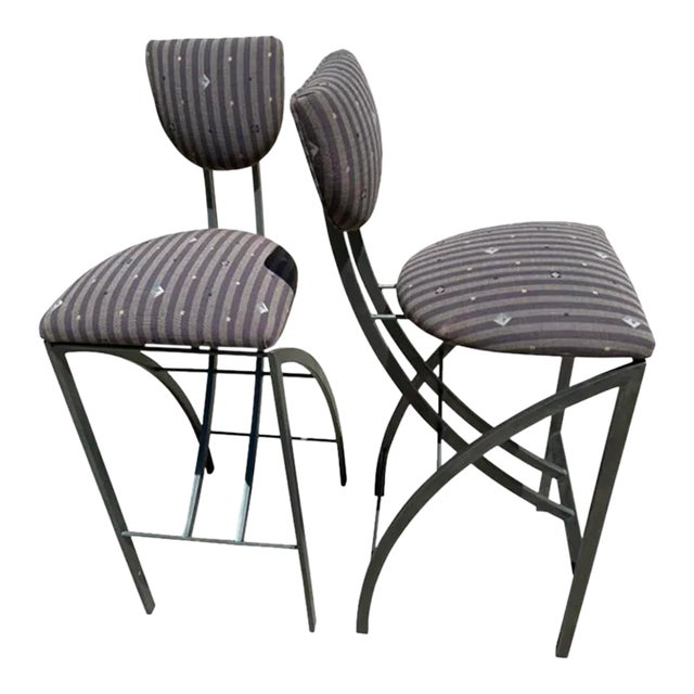 Postmodern Memphis Style Textile Sculptural Bar Stools - a Pair For Sale
