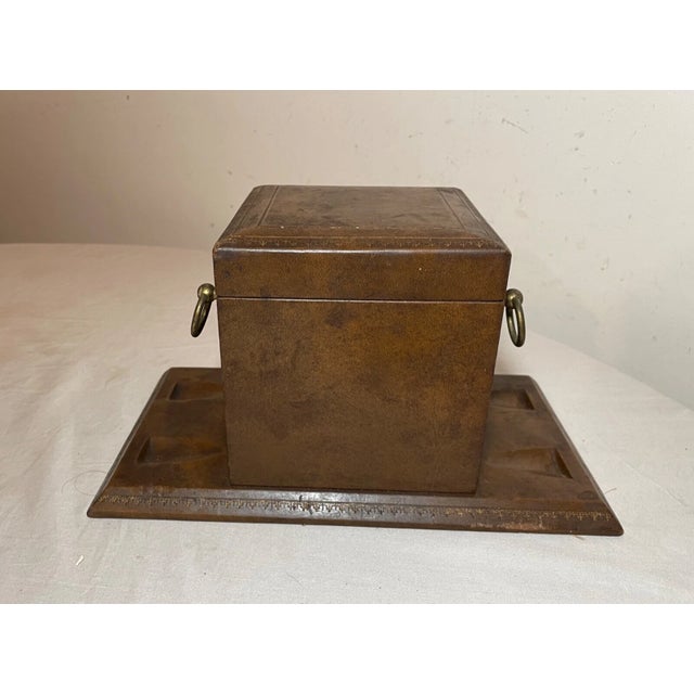 Vintage Italian Brown Leather Wrapped Brass Glass Pipe Tobacco Humidor Box Stand For Sale In New York - Image 6 of 12