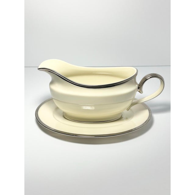 Lenox Lenox “Solitaire” Porcelain Gravy or Sauce Boat & Underplate For Sale - Image 4 of 6