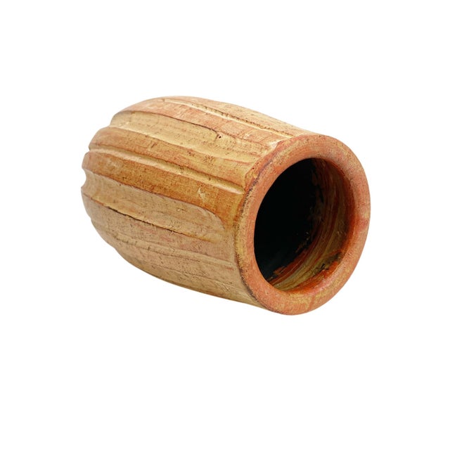 Rustic Rustic Orange Ceramic Fluted Table Vase For Sale - Image 3 of 4