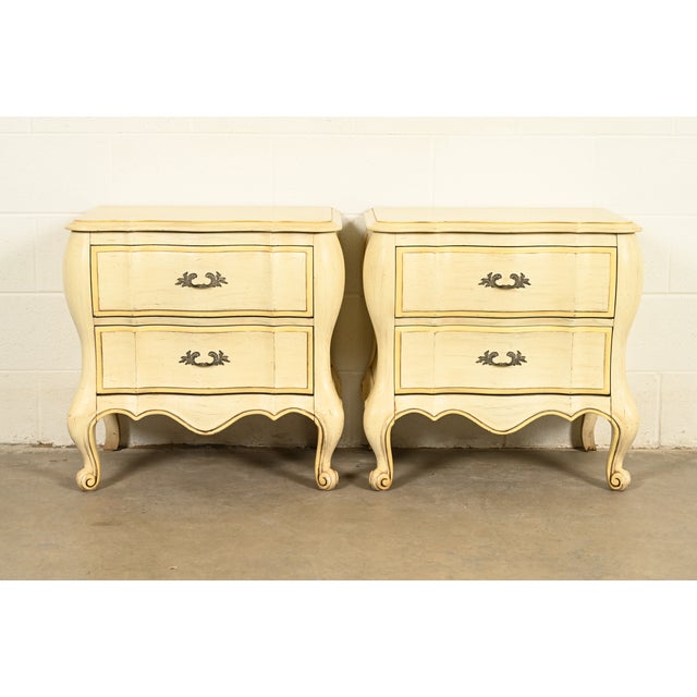 White Furniture French Provincial Louis XV Cream Lacquered Nightstands, Pair For Sale - Image 15 of 15