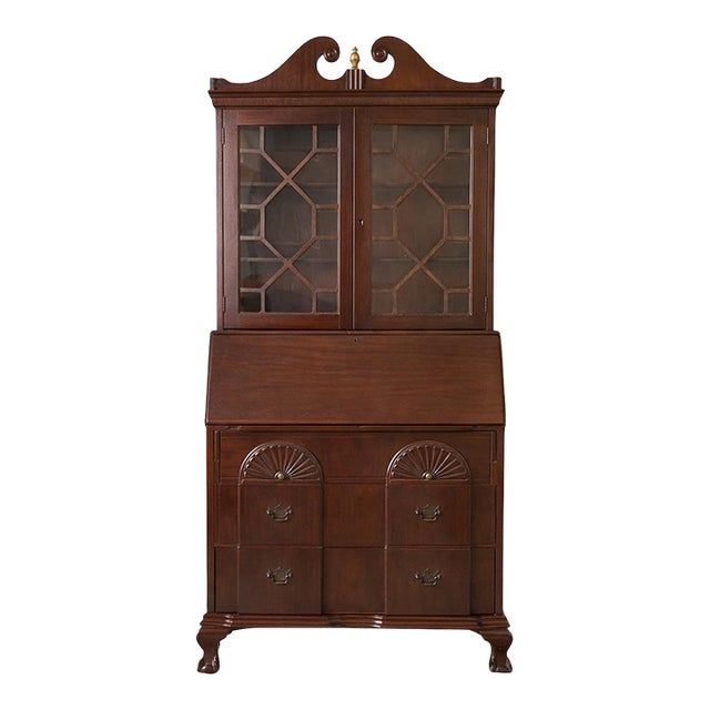 Antique Mahogany Secretary Desk With Glazed Bookcase, Circa 1910s–1920s For Sale