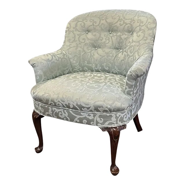 Antique Bergère Chair Upholstered in Pale Silvery Blue Brunschwig & Fils Fabric For Sale