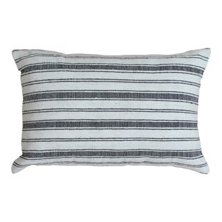 Modern Wool and Cotton Pillow With Striped Pattern in White and Gray For Sale