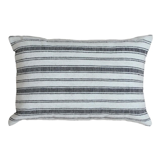 Modern Wool and Cotton Pillow With Striped Pattern in White and Gray For Sale