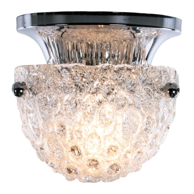 Mushroom Flush Mount in Murano Ice Glass & Chrome from Hillebrand, 1960s, Germany For Sale - Image 6 of 6