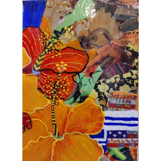 Paper Vintage Vibrant Floral Hibiscus Collage Original Painting Signed by Vicki Silva For Sale - Image 7 of 13