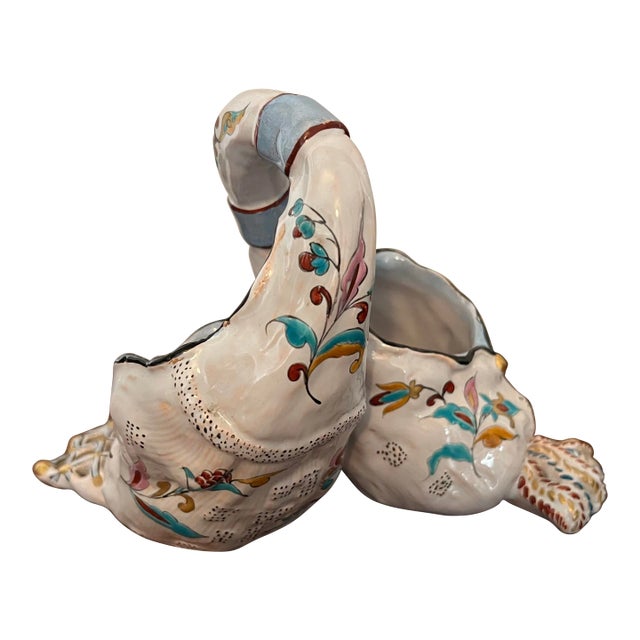 Early 20th Century French Faience Double Basket Form Hand Painted Planter For Sale