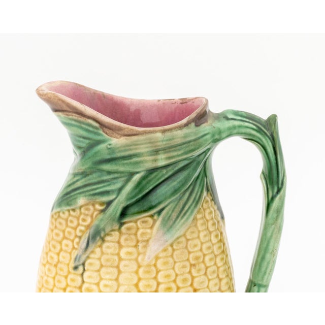 Yellow English Majolica Corn Pitcher and Vases, 3 Pieces For Sale - Image 8 of 14