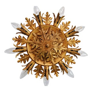 Floral Ceiling Light in Gilded Metal from Banci Firenze, Italy, 1970 For Sale