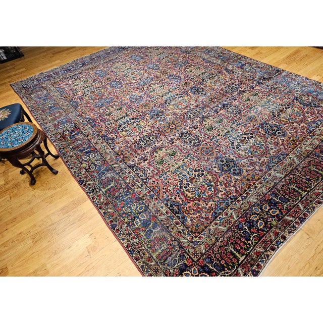 Vintage Oversized Persian Kerman Lavar Rug, Hand-Knotted Wool, Tree of Life Pattern, Red & Blue, 11x15 For Sale - Image 11 of 13