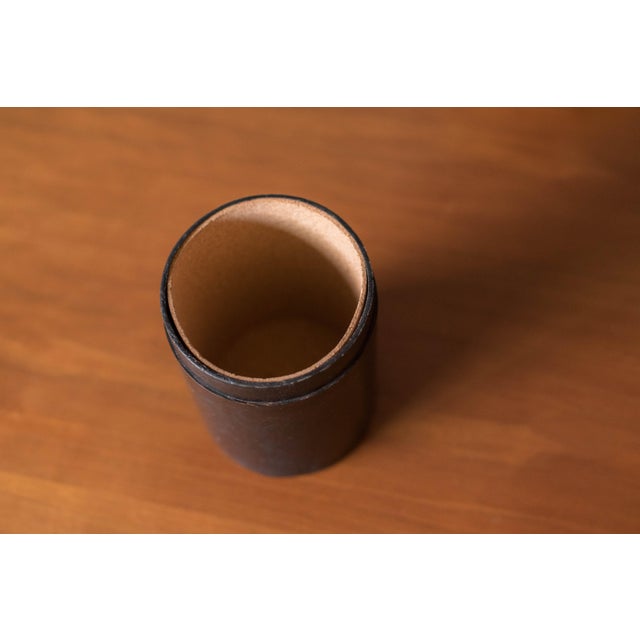 Vintage Black Leather Organizing Cylinder Storage Container Bins, Italy 1970's For Sale - Image 11 of 12