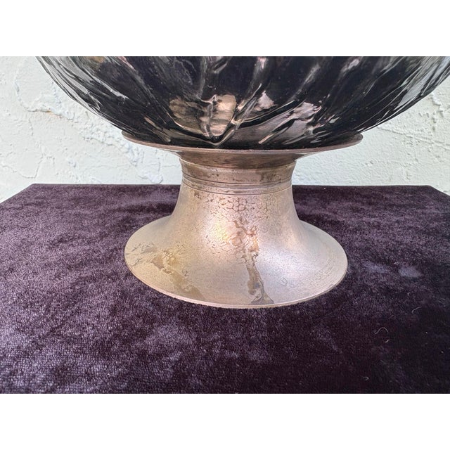 1960s Vintage Mercury Glass Pine Cone With Oxidized Metal Base – 14” For Sale - Image 5 of 7