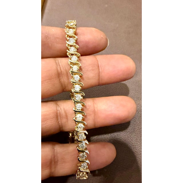 Metal 38 Round Diamond S Design Tennis Bracelet in 14 Karat Yellow Gold 5.7 Carat, 7" For Sale - Image 7 of 18