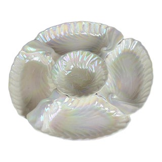 Vintage 14" California Pottery Iridescent Scallop Centerpiece Serving Platter For Sale