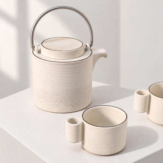 Metal Vintage Italian Ceramic Tea Set by Ambrogio Pozzi for Franco Pozzi, 1970s, Set of 8 For Sale - Image 7 of 9