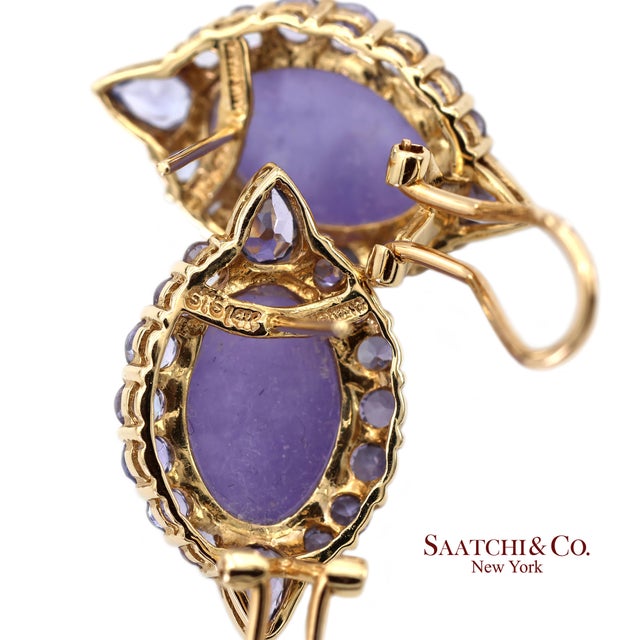 Early 21st Century 14k(585) Solid Yellow Gold Natural Purple Stone Omega Back Earrings For Sale - Image 5 of 10