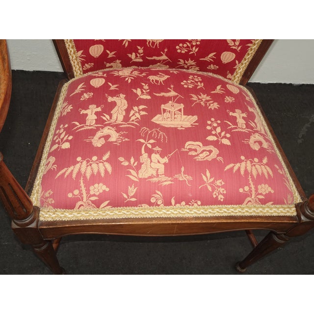 Vintage French Country Side Chair W Rose Color Oriental Asian Influence Fabric For Sale In Los Angeles - Image 6 of 13