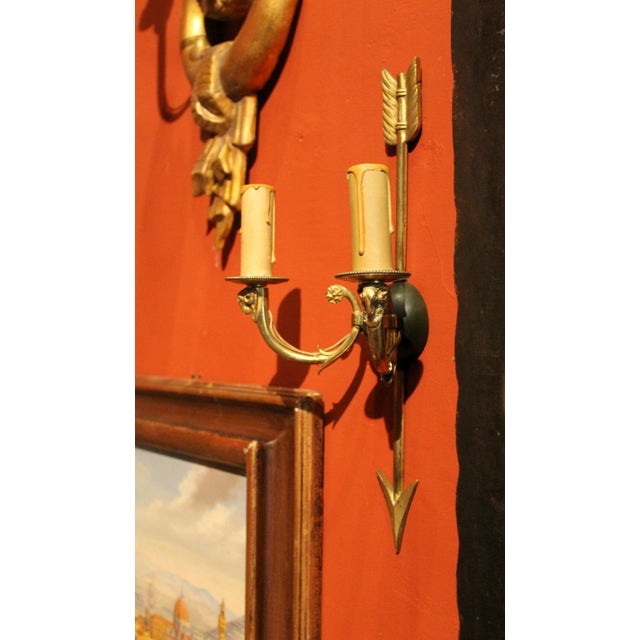 Mid-Century Modern Wall Sconces Arrow and Rams Head Design in the style of Maison Bagues, 1950s, Set of 2 For Sale - Image 6 of 14