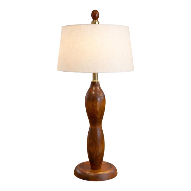 Late 20th Century Mid-Century Modern Sculpted Walnut Table Lamp – 30” Tall For Sale