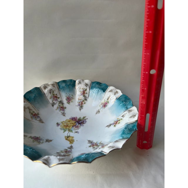 Vintage Mid 20th Century Germany Serving Bowl Blue Gold Floral Germany Hand Painted For Sale - Image 9 of 13