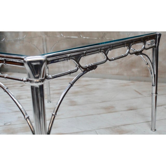 Faux Bamboo Aluminum & Glass Side Table, 1950s For Sale - Image 6 of 13